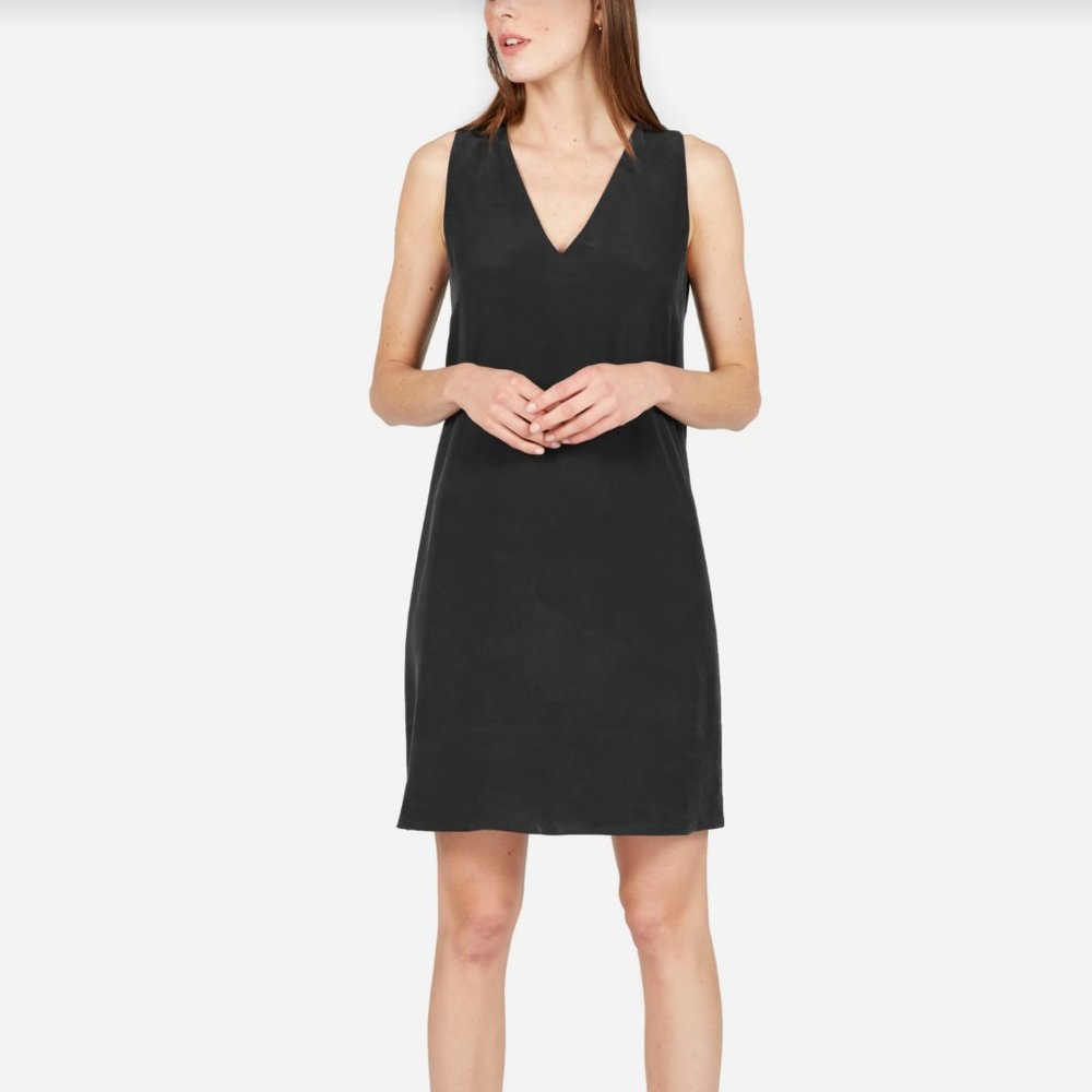 Everlane The Double-Lined Silk V-Neck Dress, Black